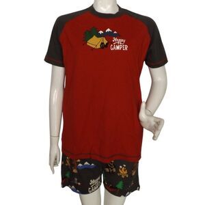 new LAZY ONE Pajama Set, XS, Tee & Shorts, Happy Camper, 2pc, Jersey, Camping
